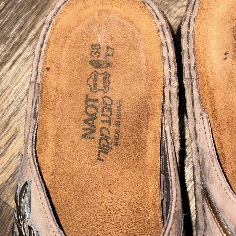 NAOT Mules Slip On Clogs Potato Shoes Leather Cork Footbed Women's 38 US 7-7.5